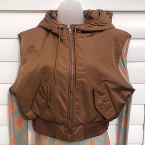 BDG Brown Hooded Cropped Puffer Vest